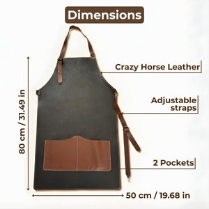 Black Leather Apron with Adjustable Straps and Pockets