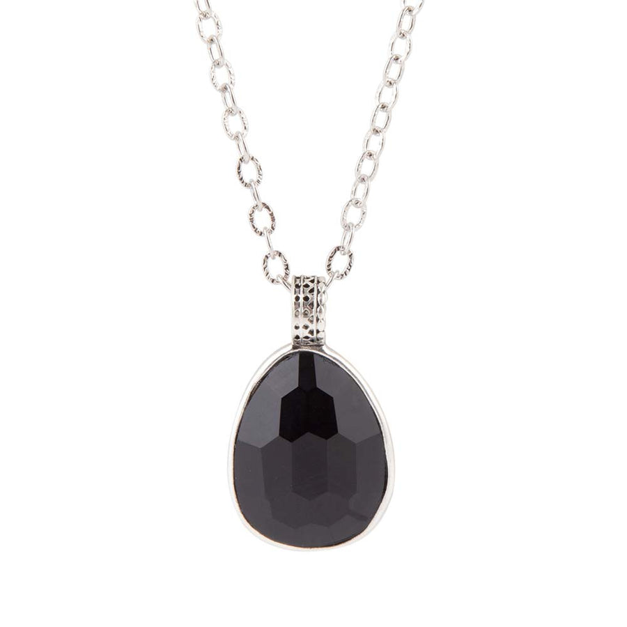 Black Onyx and Sterling Silver Teardrop Pendant Necklace