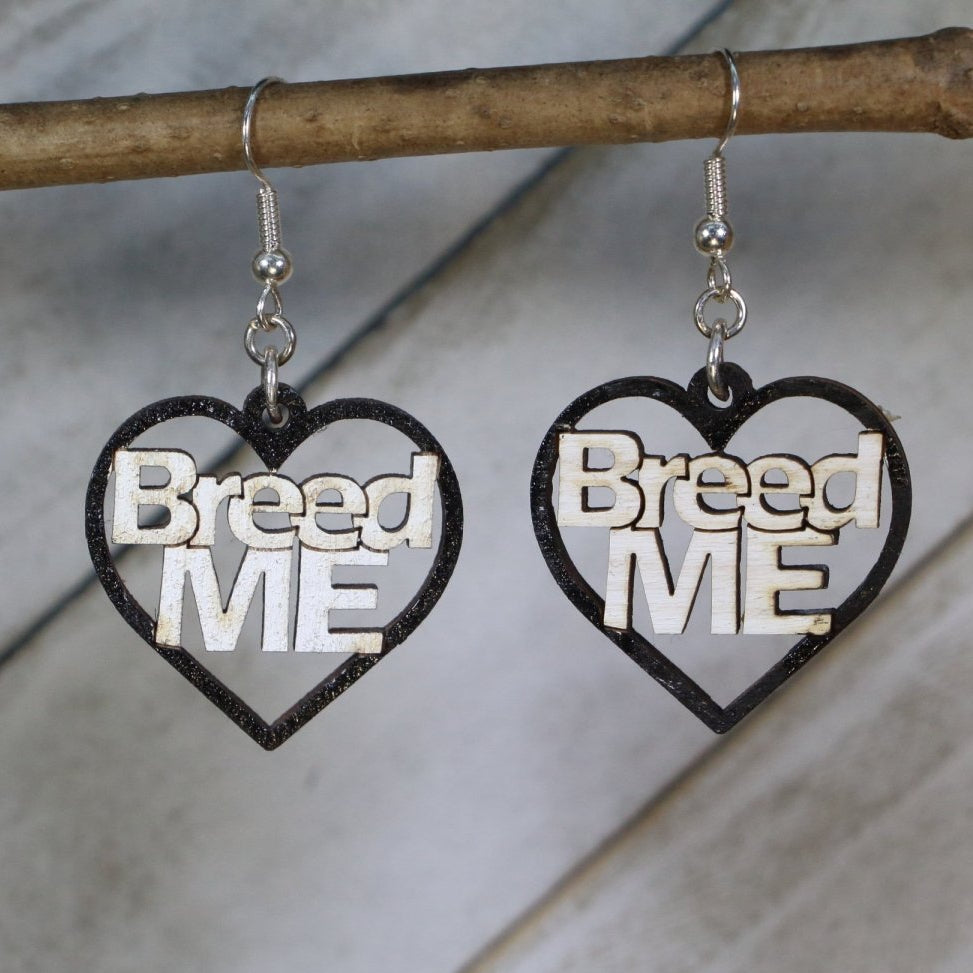 Breed Me Wooden Earrings | Adult Humor Statement Jewelry