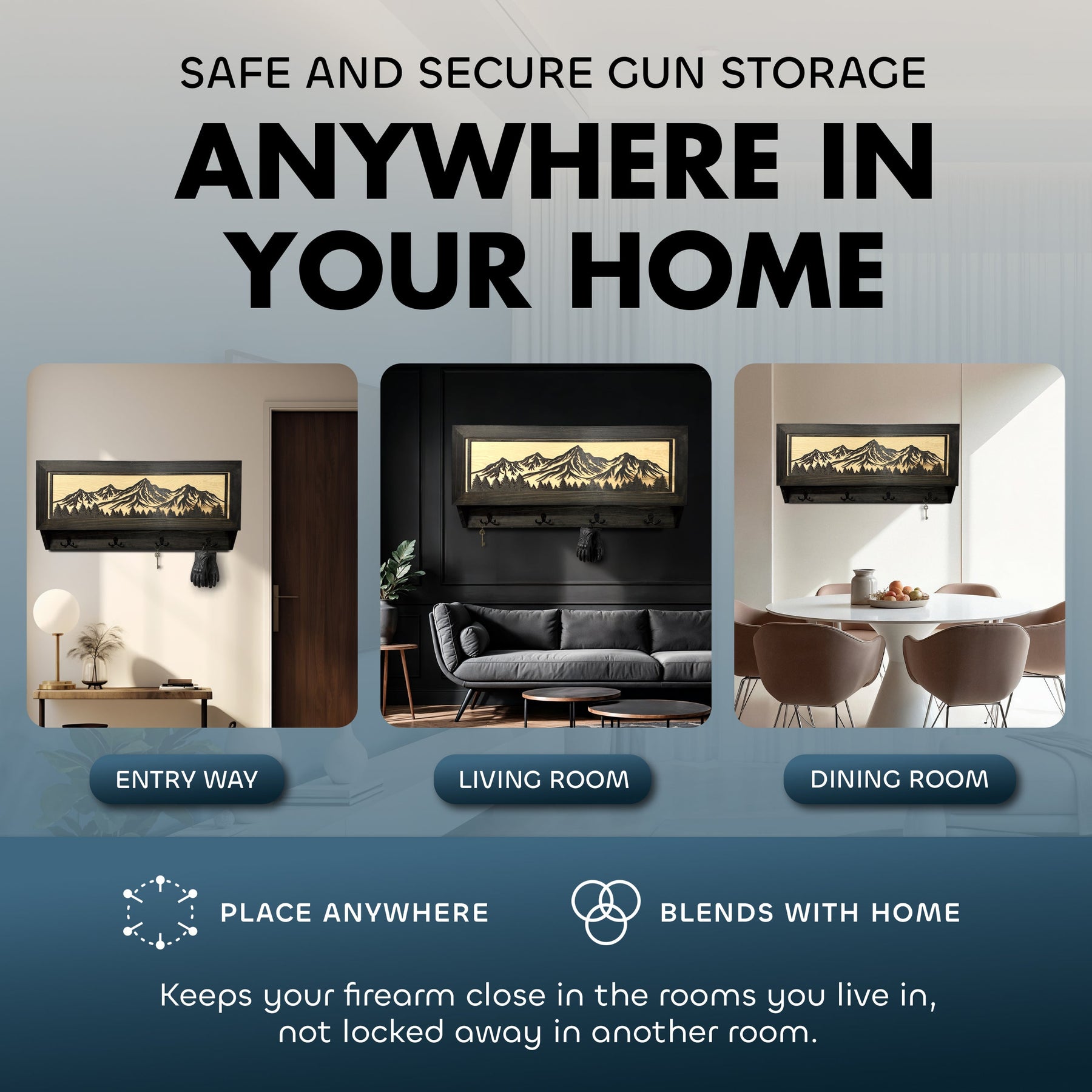 Mountain Scene Concealed Gun Storage Coat, Key, Bag Storage