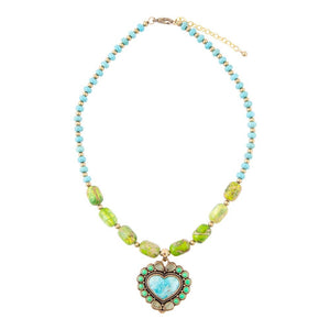Legacy Heart Lime Green and Blue Turquoise Golden Pendant Necklace