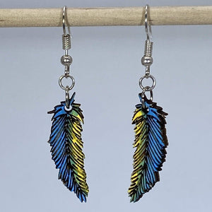 Feather Wooden Earrings | Blue Yellow Boho Jewelry