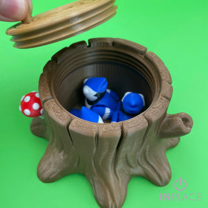 Blue jay tree stump playset storing the birds inside