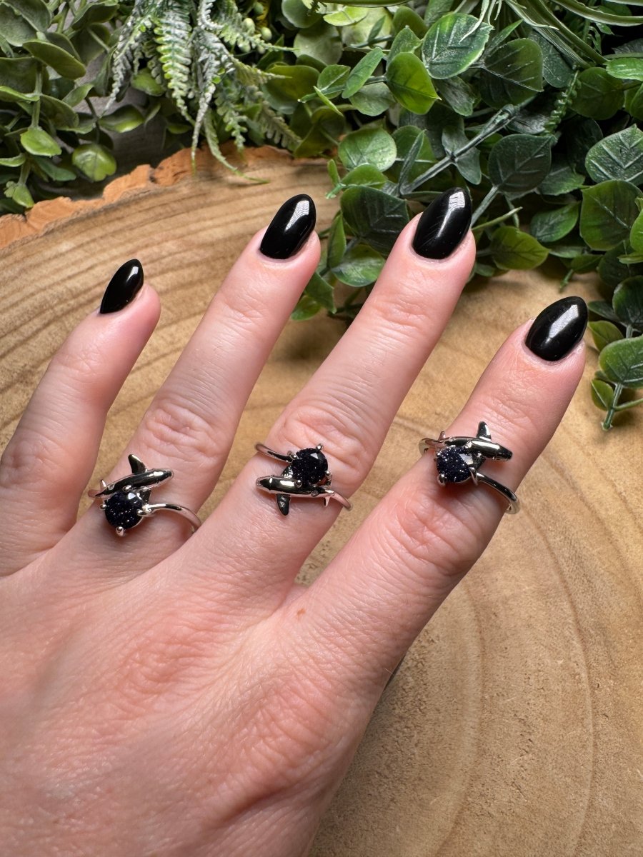 Blue Sandstone Dolphin Ring Adjustable