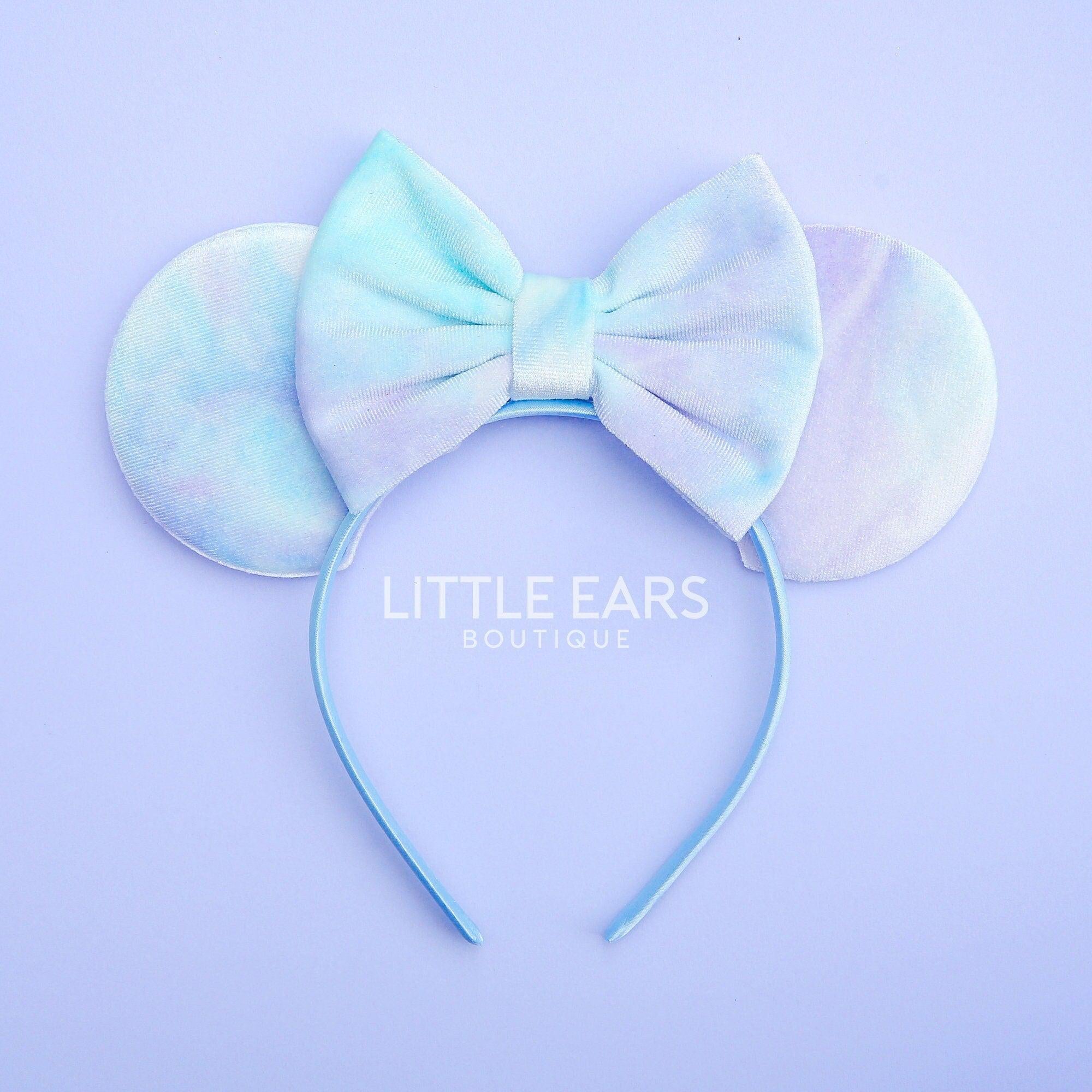 Blue tie dye handmade theme park ears by Little Ears Boutique