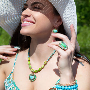 Legacy Heart Lime Green and Blue Turquoise Golden Drop Earrings