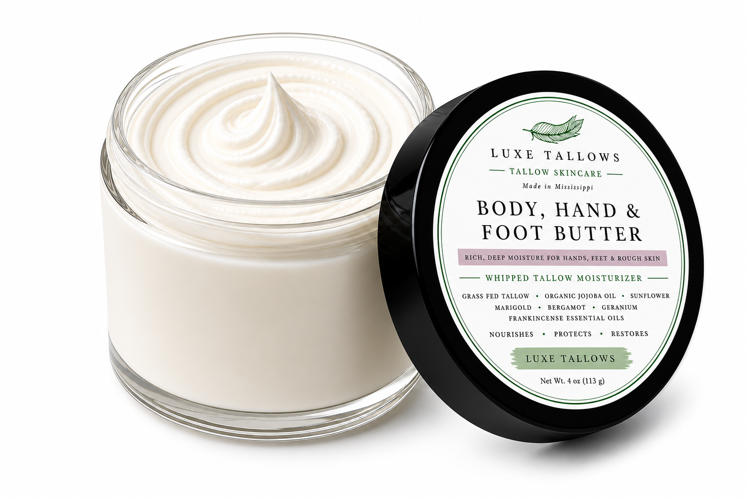 Body hand and foot butter whippped open jar