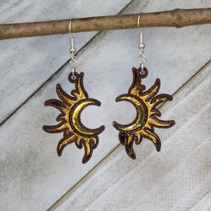 Sun Moon Wooden Earrings | Celestial Boho Jewelry