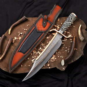 Copper Damascus Alamo Bowie Knife Handmade 12-Inch Musso-Style Collector Blade