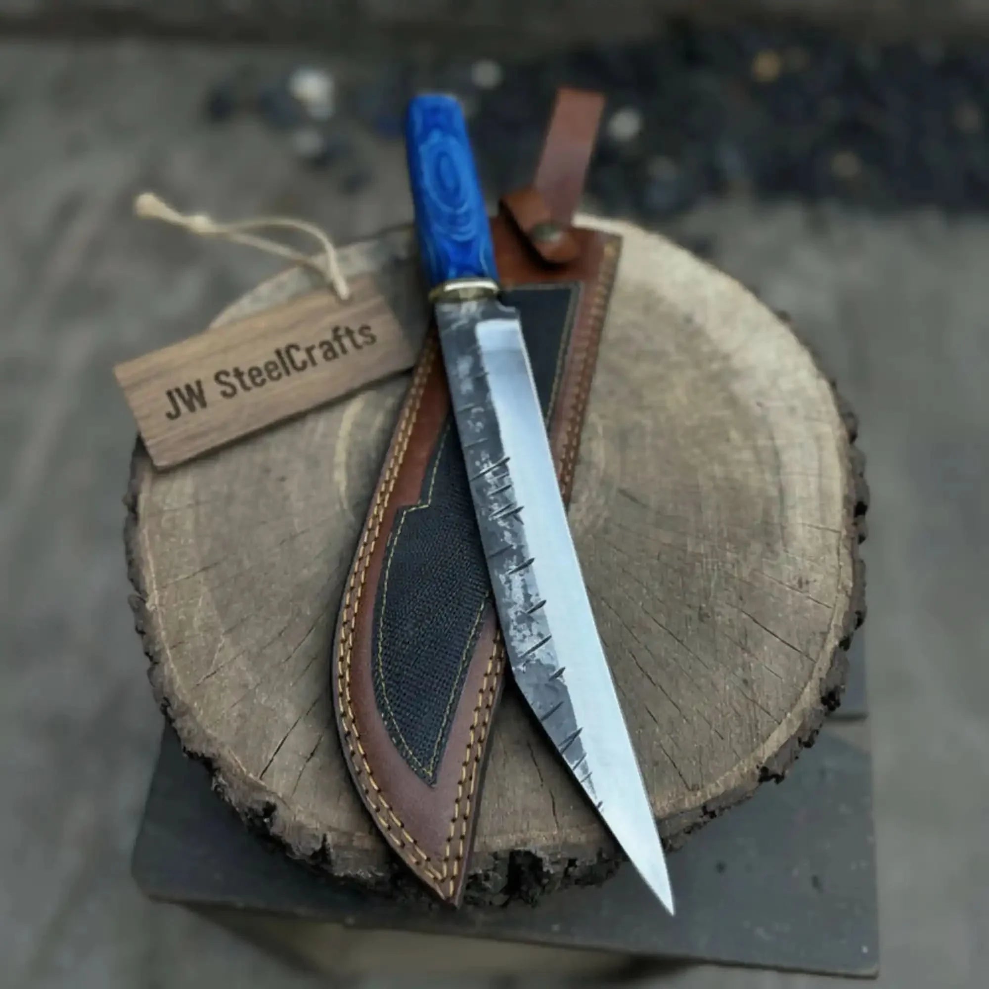 Handmade Viking Seax Knife Carbon Steel Blade with Pakka Wood Handle by JW SteelCrafts, Damascus knife main product photo