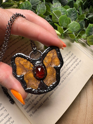 Butterfly and Orange Garnet Necklace