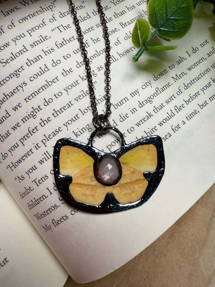 Butterfly and Peach Moonstone Necklace