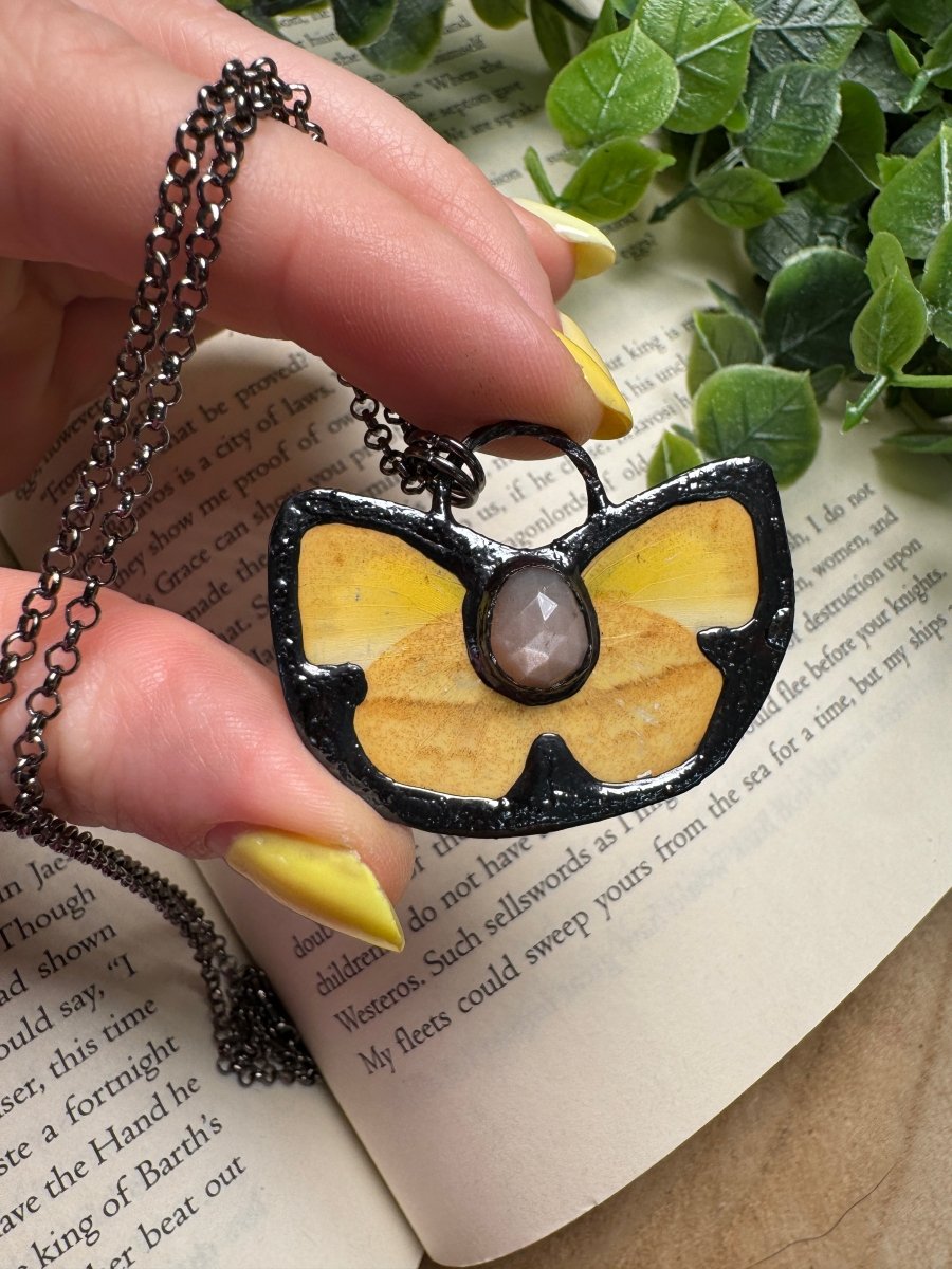 Butterfly and Peach Moonstone Necklace