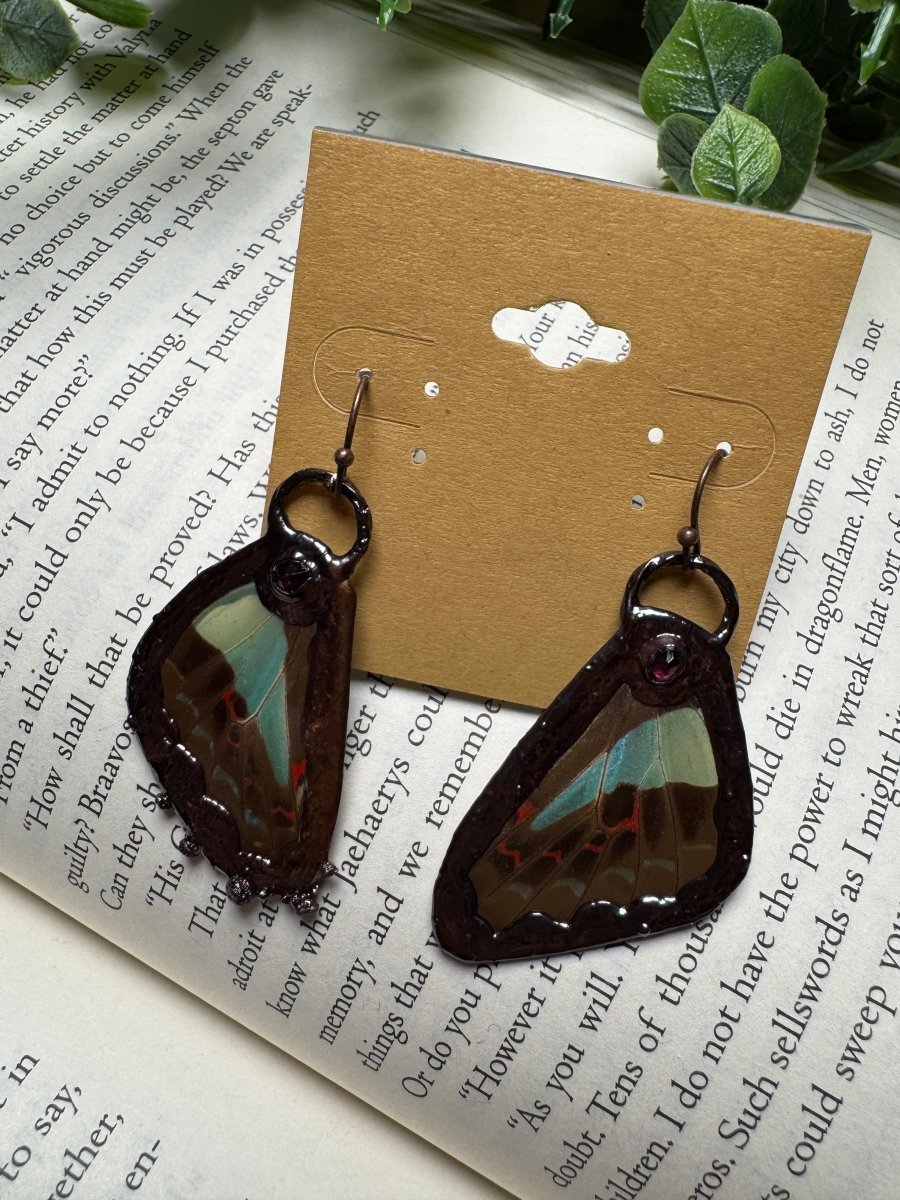 Butterfly Wing and Garnet Earrings