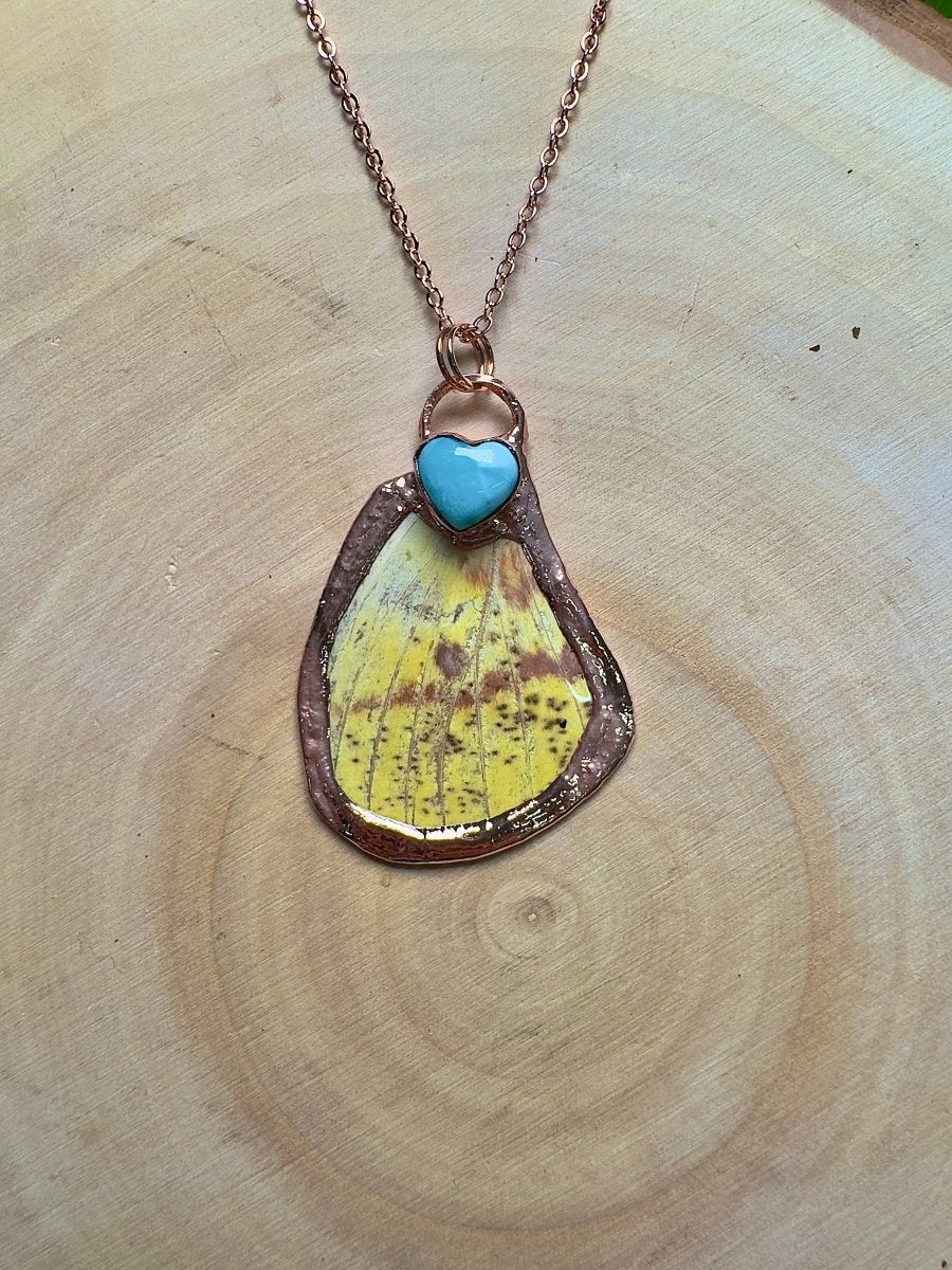 Butterfly Wing and Larimar Heart Necklace