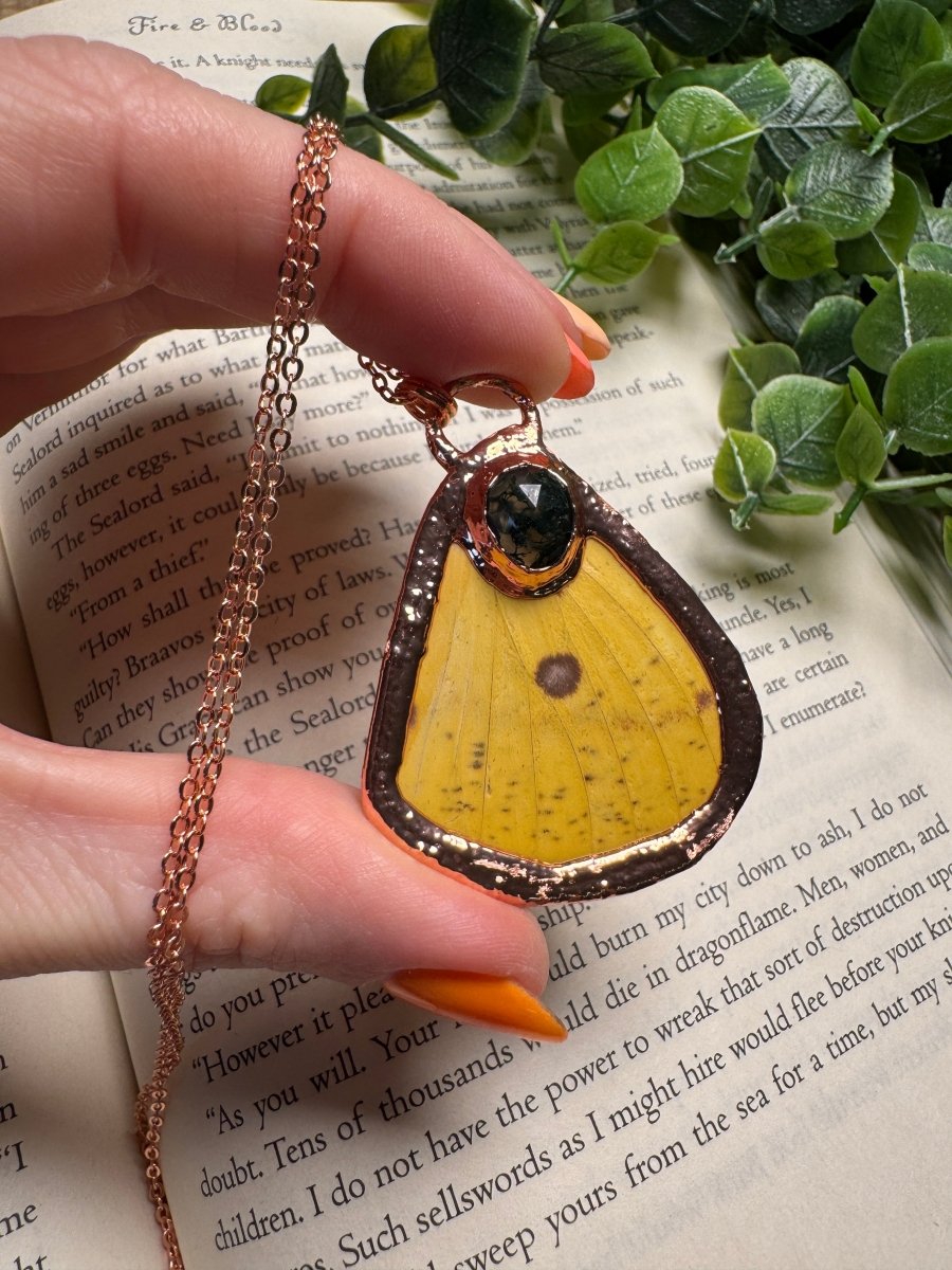 Butterfly Wing and Moss Agate Necklace