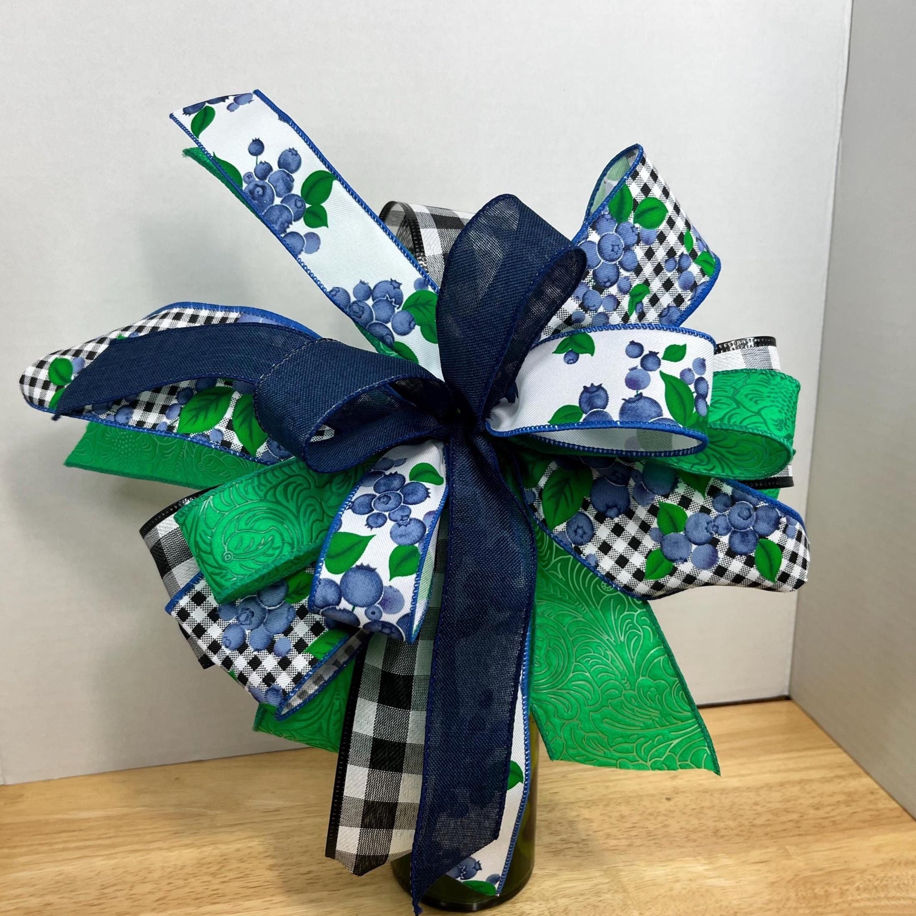 Blueberry Wreath Bow | Green Plaid & Gingham Decor by Bouge Creations, view 7