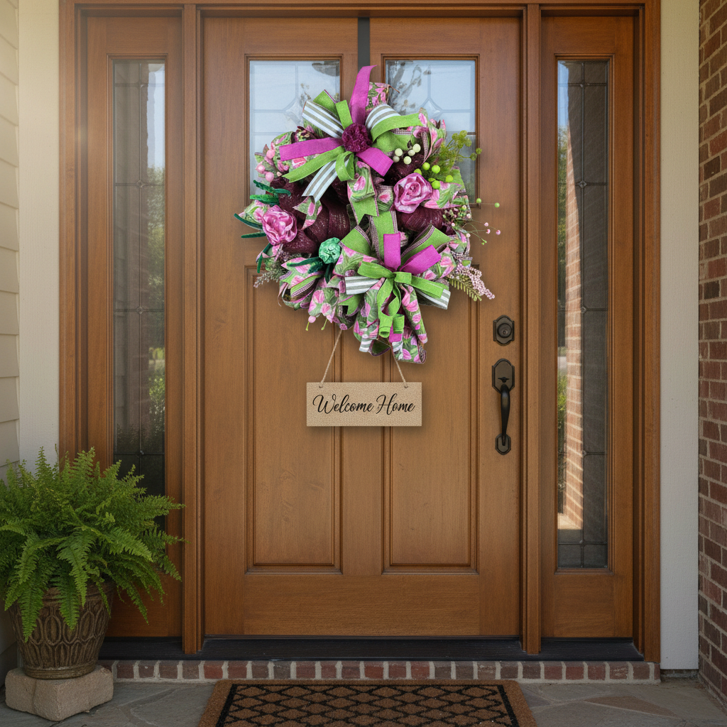 Pink Tulip Spring Wreath | Handmade Floral Front Door Wreath | Garden-Inspired Everyday Door Hanger | Farmhouse Spring Decor