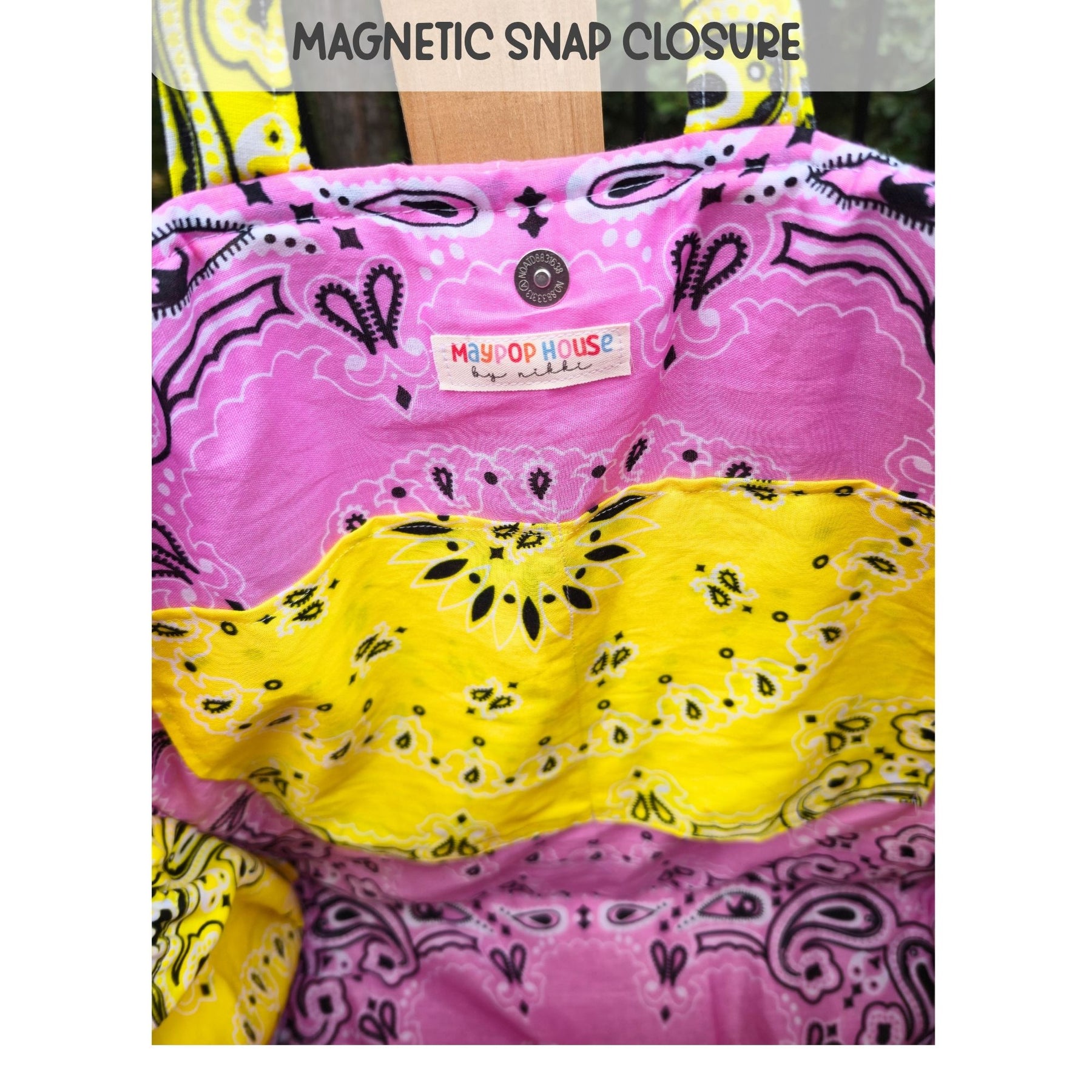Teacher Bandana Tote Bag, Personalized Teacher Gift, Handmade School Tote, Pink Yellow Patchwork Bag, Back to School Gift