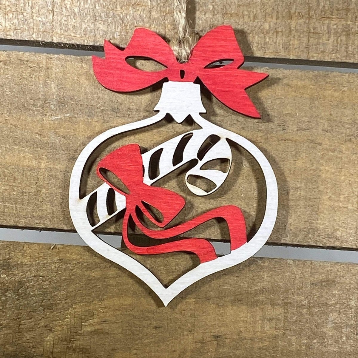 Candy Cane Wooden Christmas Ornament | Classic Holiday Decor by Cate's Concepts, LLC, Southern food gift detail photo 2