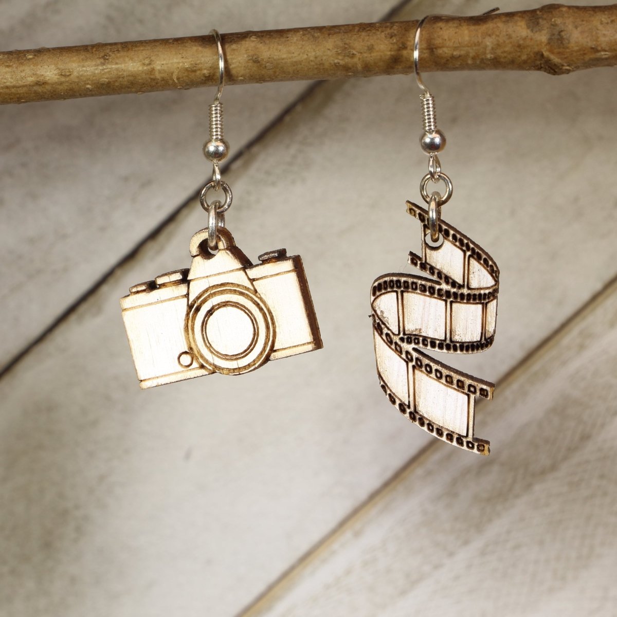Camera Wooden Dangle Earrings | Photography Jewelry