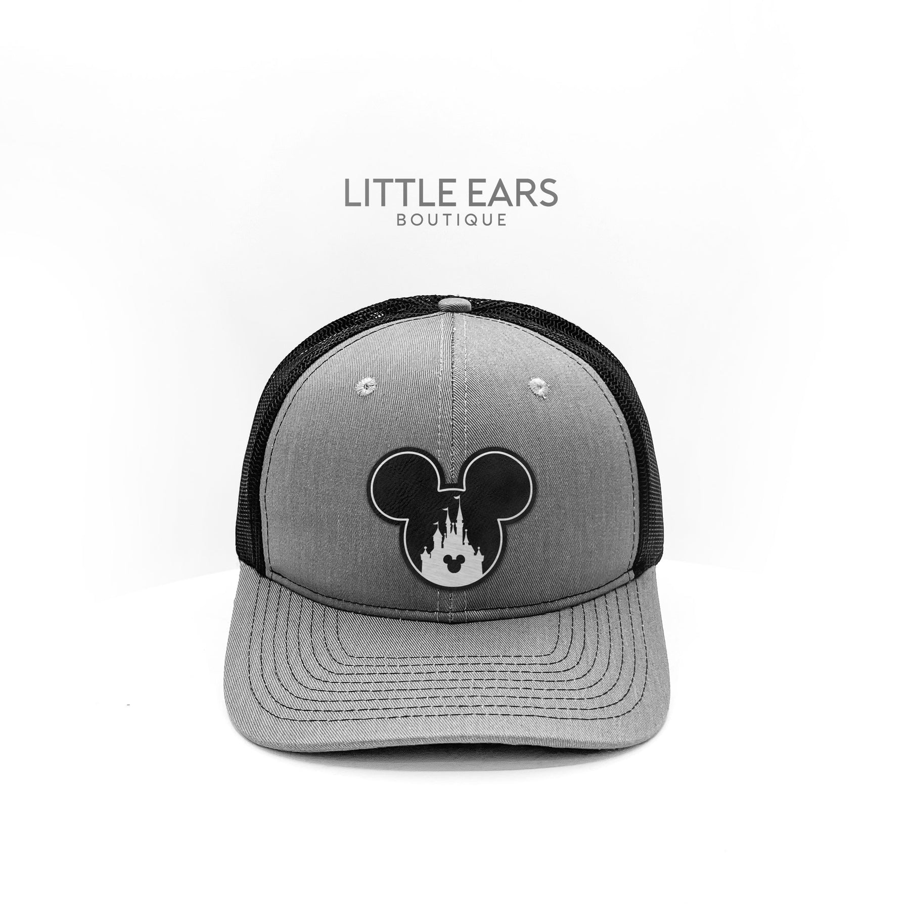 Castle Black & Silver Trucker Hat by Little Ears Boutique, Southern lifestyle apparel main product photo