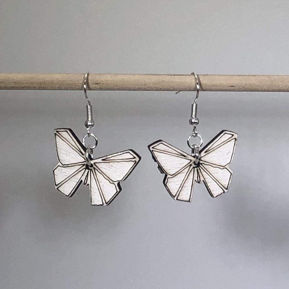 Origami Butterfly Wooden Dangle Earrings | Minimalist Nature Jewelry
