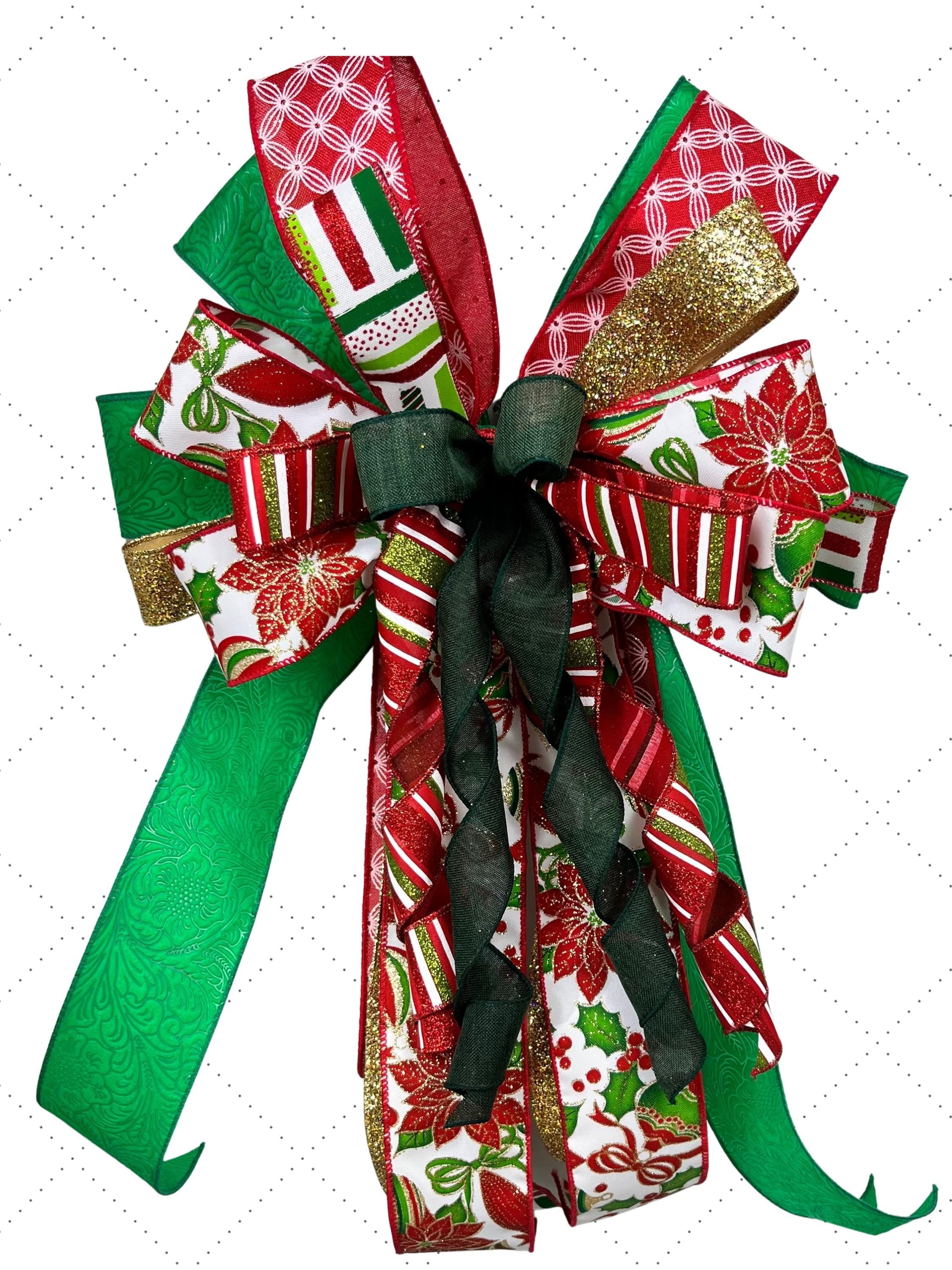 Christmas Holly Bow | Red & Green Wreath Decor by Bouge Creations, view 2