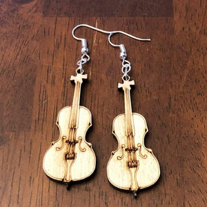 Cello Wooden Dangle Earrings | Music Instrument Jewelry