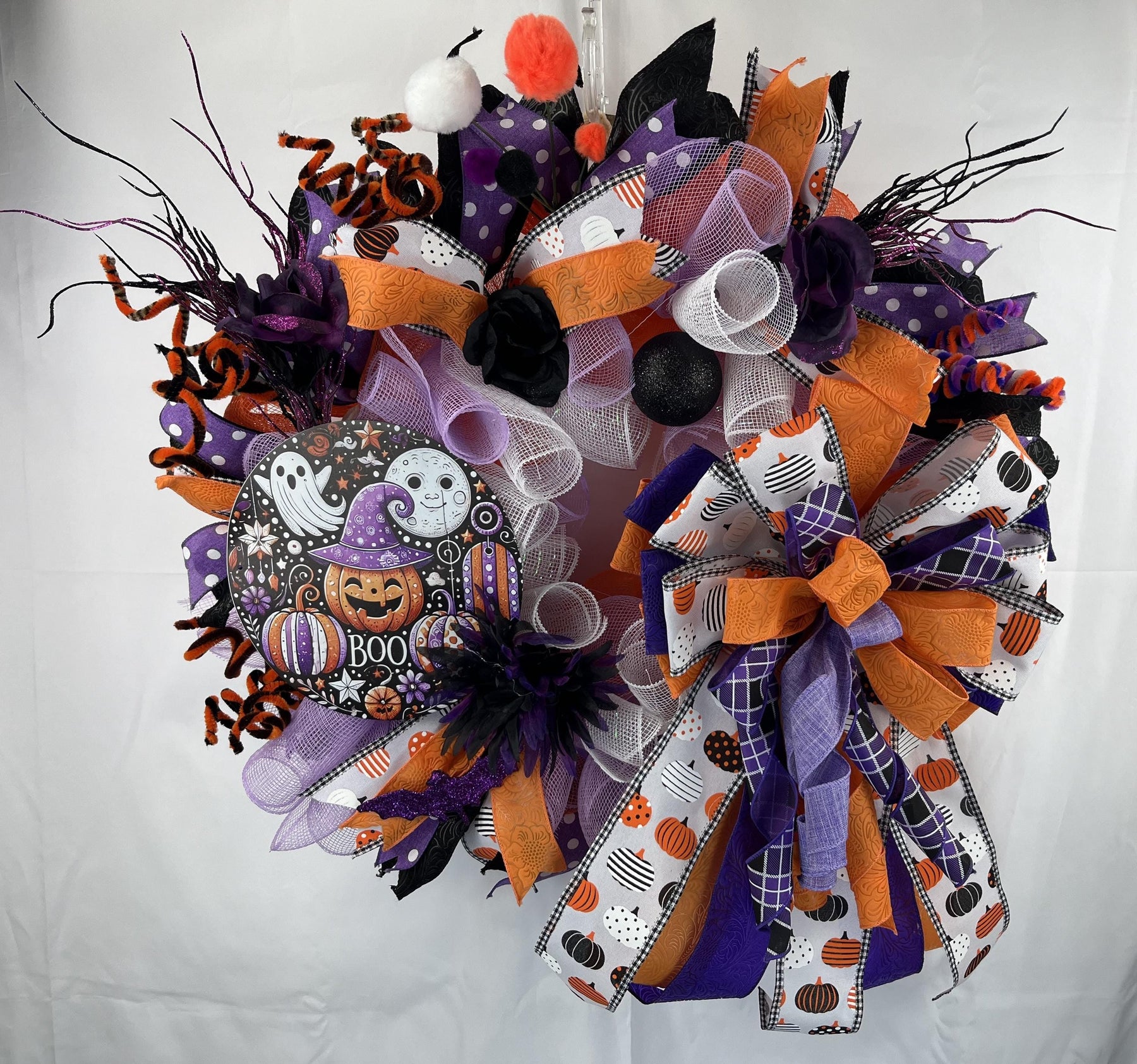 Halloween Front Door Wreath | Ghosts, Pumpkins & Bows by Bouge Creations, view 5