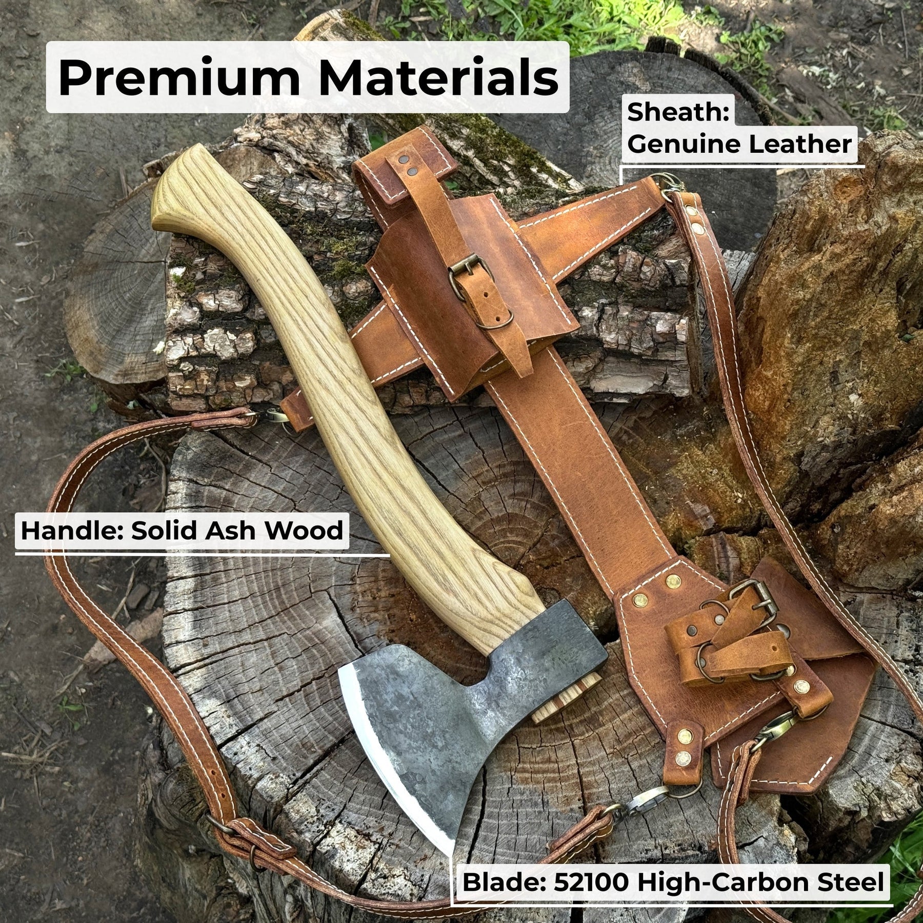 Chopping Axe with Leather Back Carry Pouch, 1.05 kg (2.2 lb)