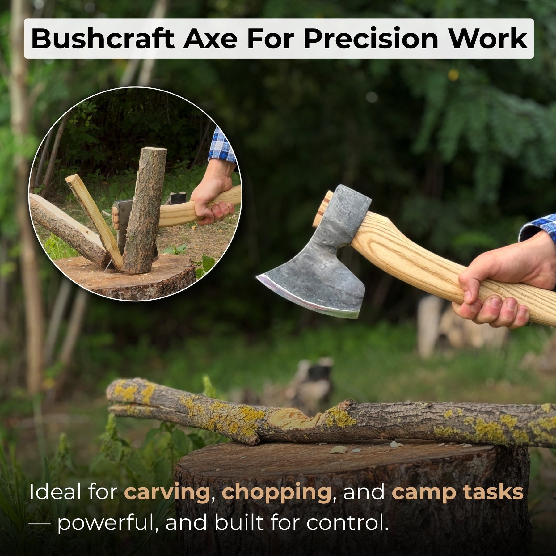 Chopping Axe with Leather Back Carry Pouch, 1.05 kg (2.2 lb)