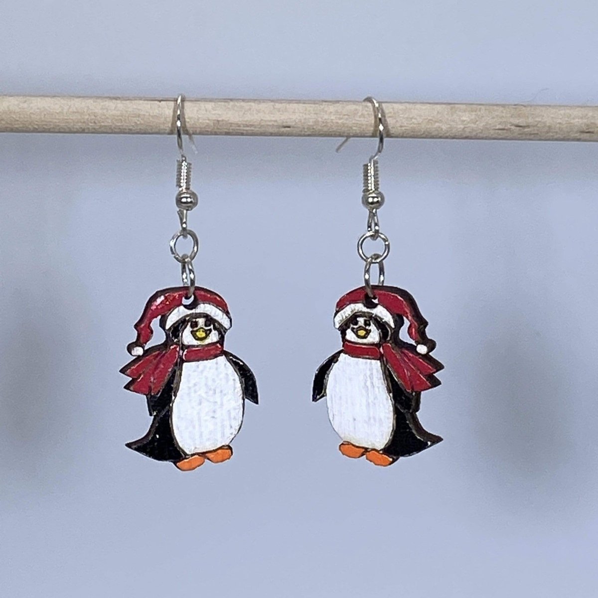 Christmas Penguin Wooden Dangle Earrings | Holiday Animal Jewelry by Cate's Concepts, LLC, handmade jewelry detail photo 2