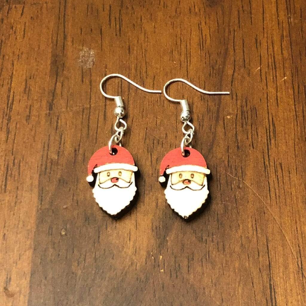 Santa Claus Wooden Dangle Earrings | Christmas Holiday Jewelry by Cate's Concepts, LLC, handmade jewelry detail photo 2