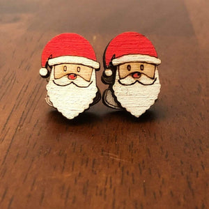 Santa Claus Wooden Dangle Earrings | Christmas Holiday Jewelry