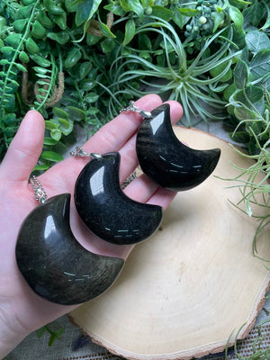 Chunky Sheen Obsidian Moon Necklace