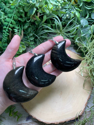 Chunky Sheen Obsidian Moon Necklace