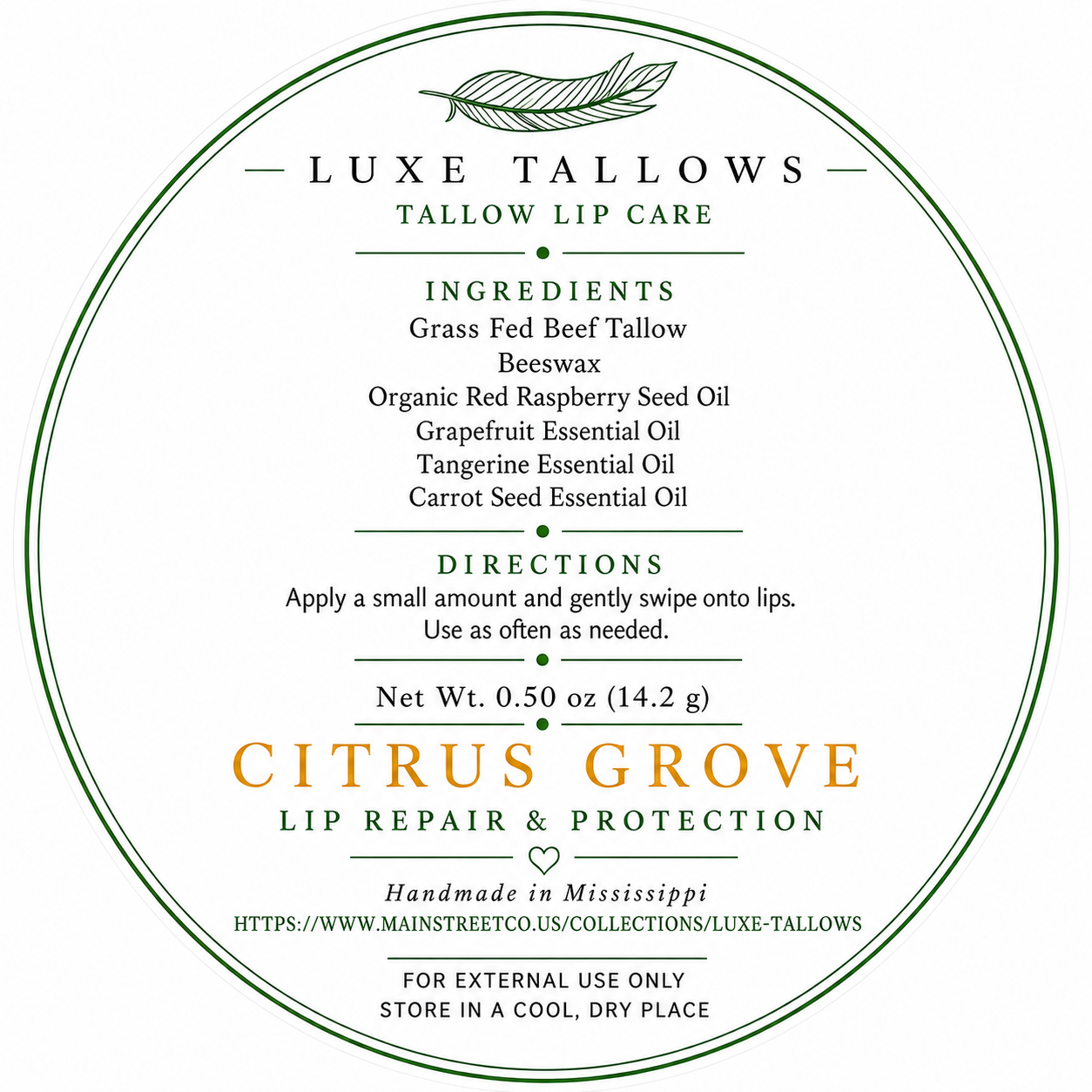 Luxe Tallows Citrus Grove Lip Repair & Protection — Tallow Lip Balm | .50 oz by Luxe Tallows, natural skincare detail photo 3