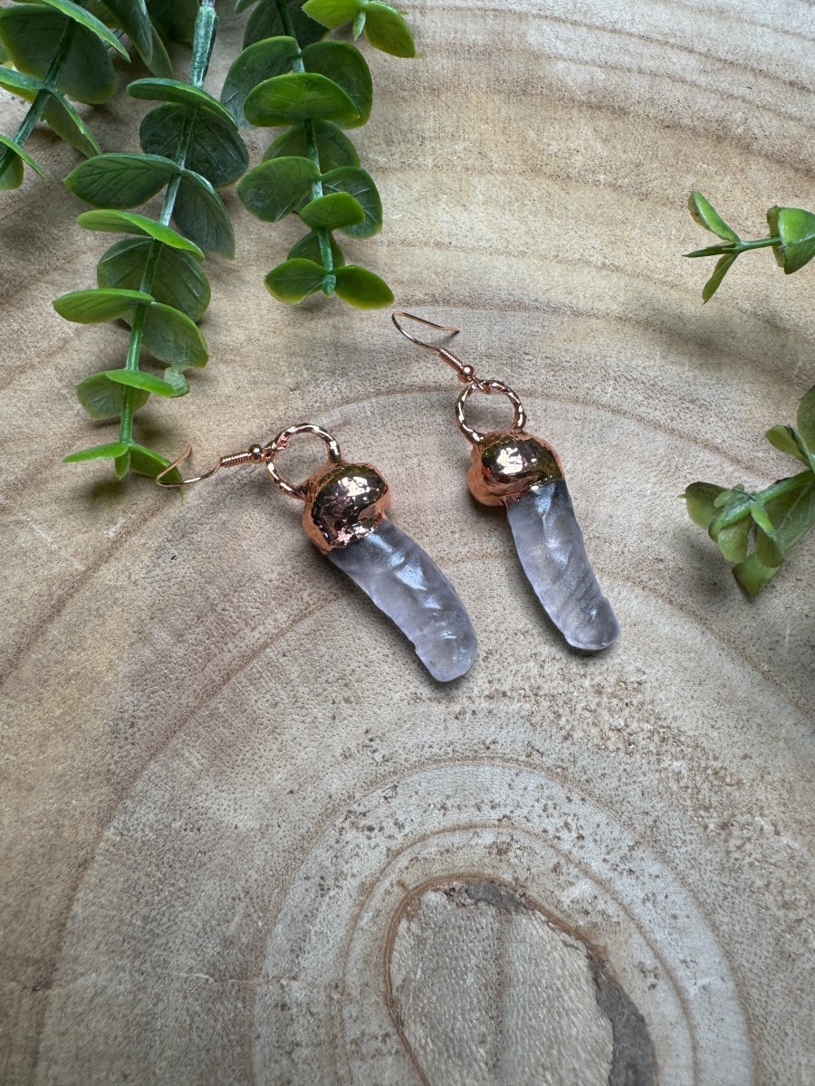 Clear Quartz Penis Earrings