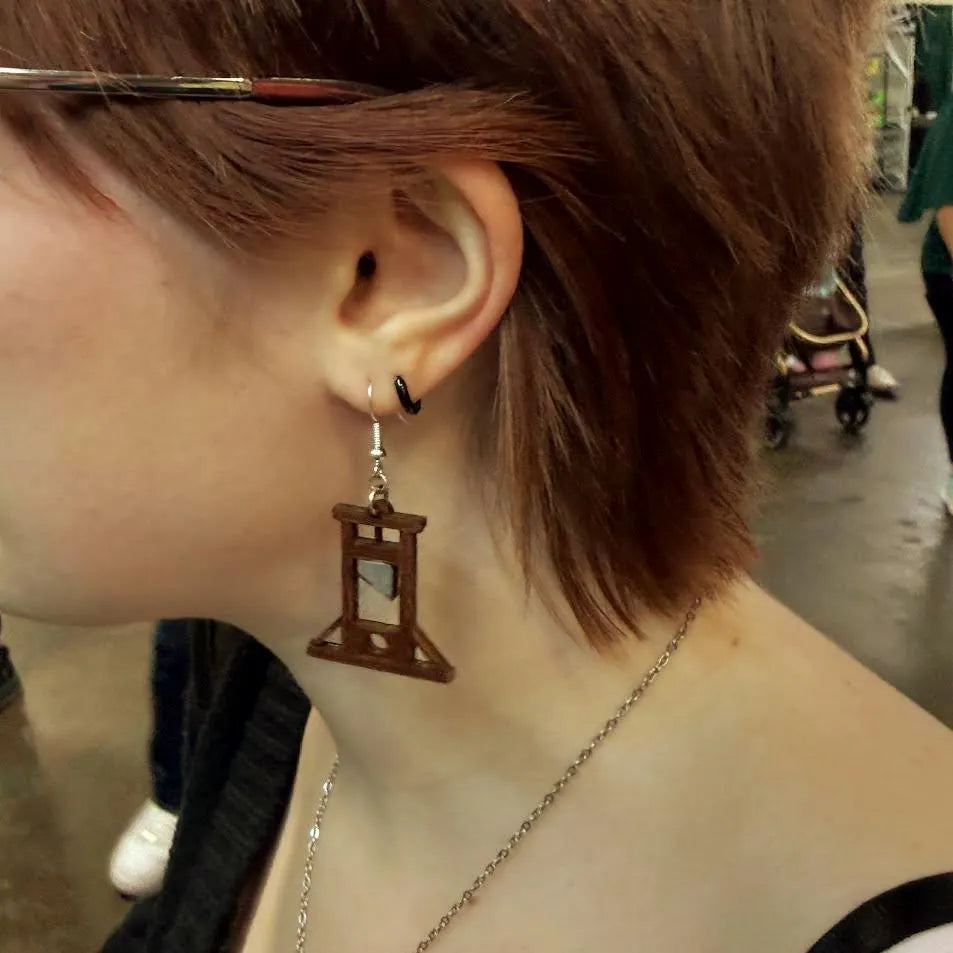 Guillotine Wooden Earrings | Gothic Dark Humor Jewelry