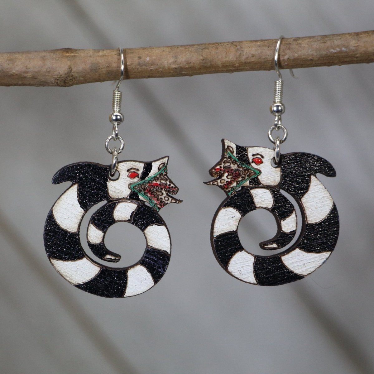 Coiled Sandworm Wooden Dangle Earrings | Sci-Fi Creature Jewelry