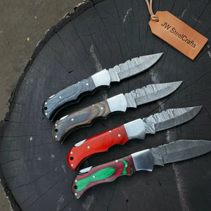 Handmade Damascus Steel Folding Knife – 4 Premium Handle Variations