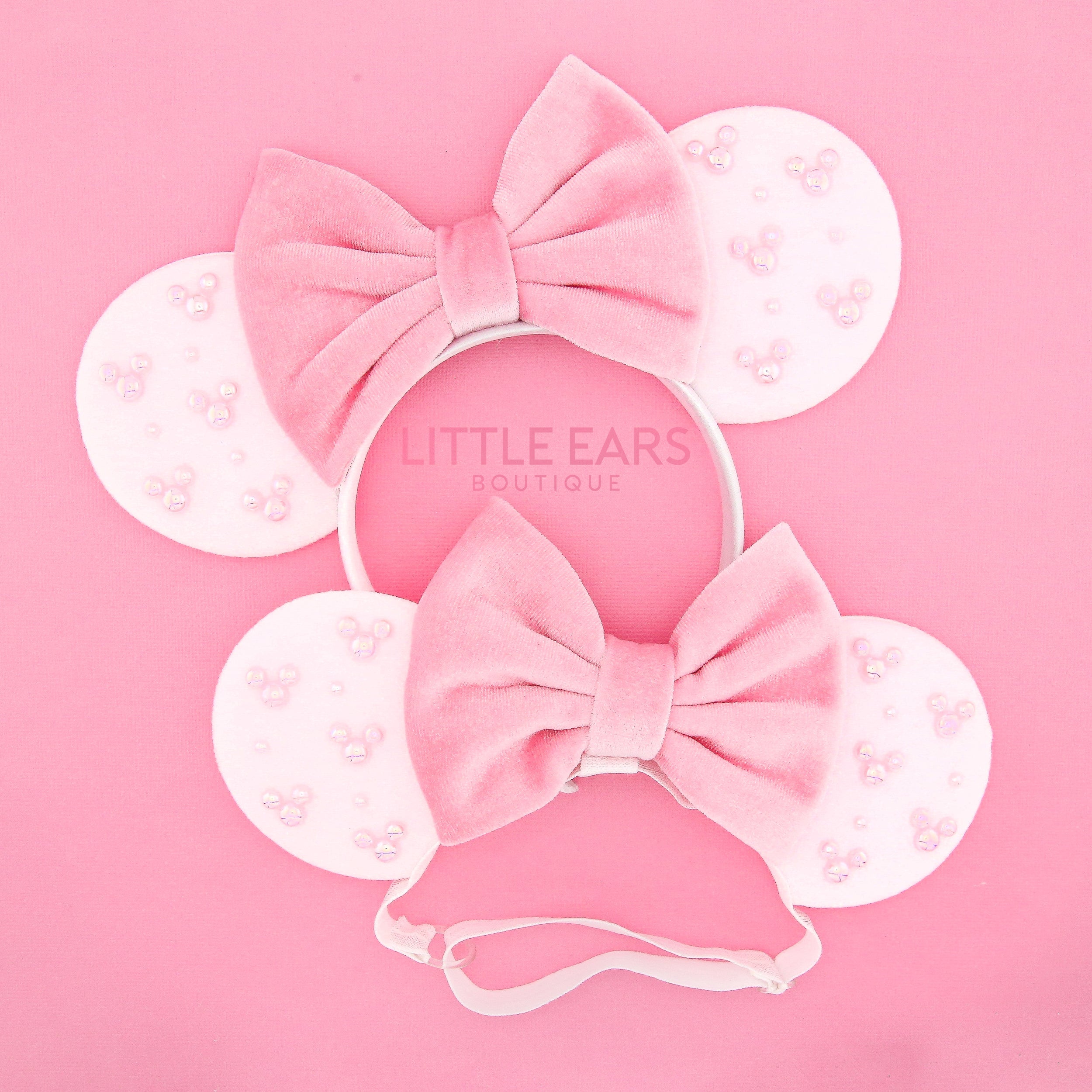 Pink & White Velvet Mommy & Me Mickey Ears