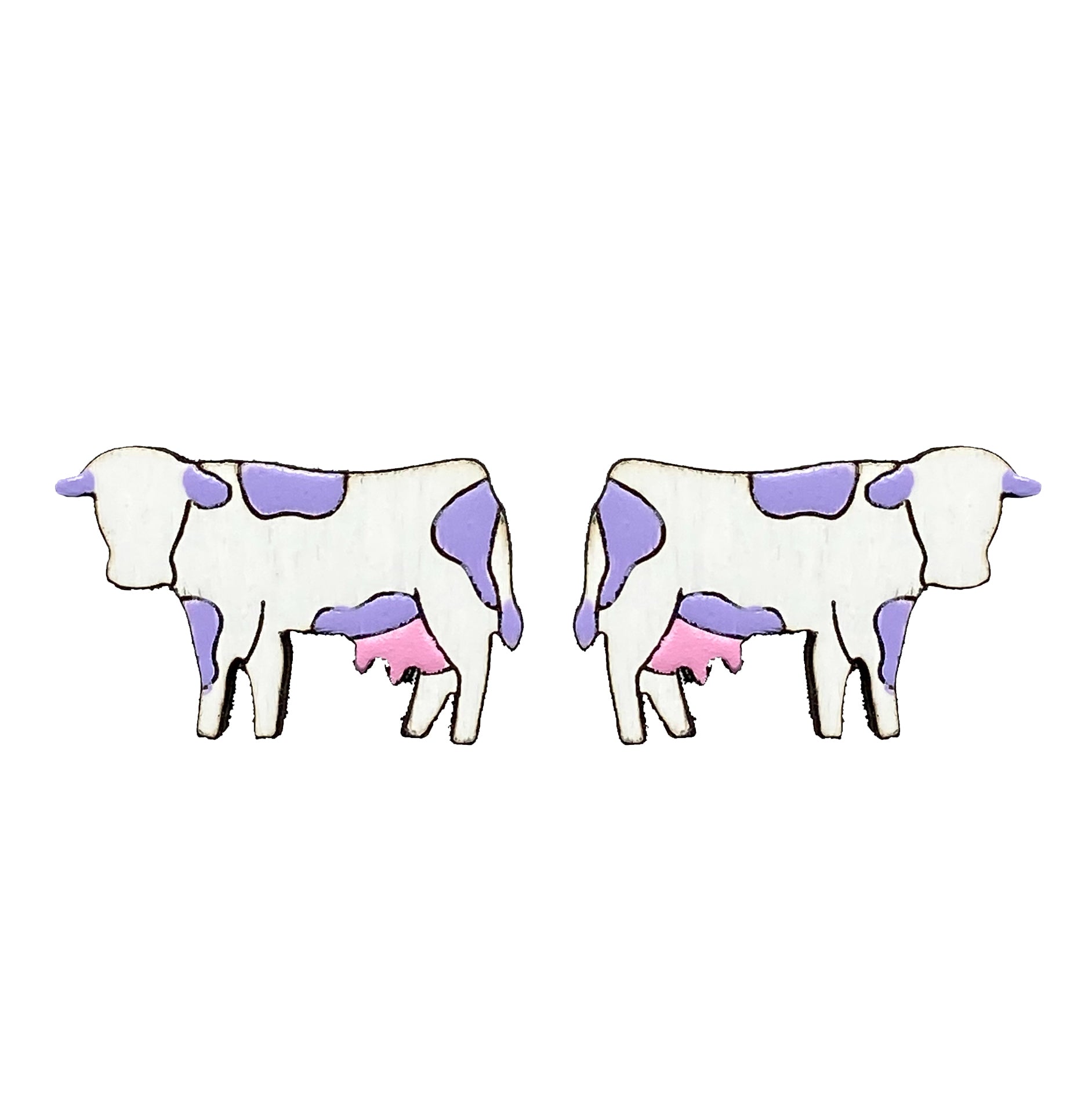 Additional view of Cow Stud Earrings, 2 Colors Available hand painted on lightweight wood by LE CHIC MIAMI