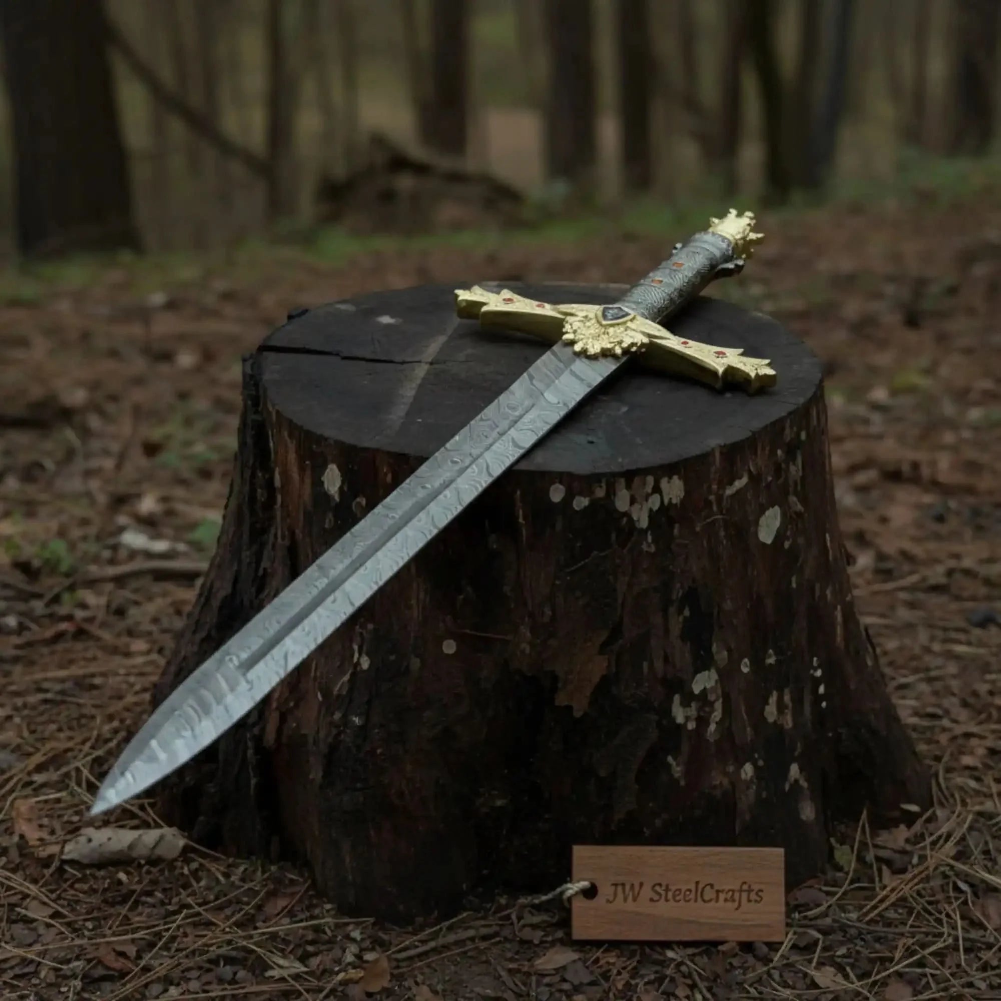 Handmade Golden Crusade Authentic Crusader Replica Sword in Damascus Steel with Crossguard by JW SteelCrafts, Southern lifestyle apparel main product photo