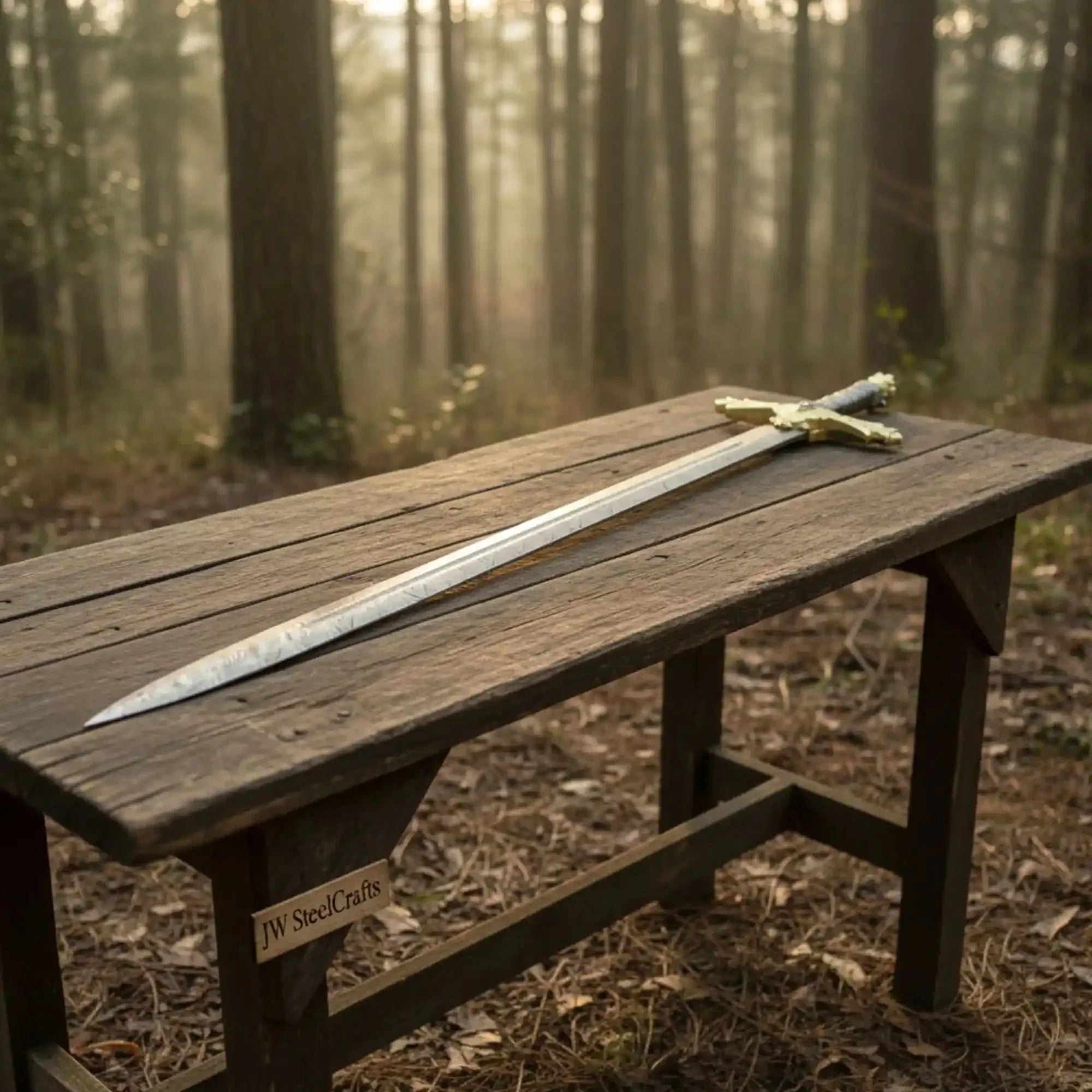 Handmade Golden Crusade Authentic Crusader Replica Sword in Damascus Steel with Crossguard by JW SteelCrafts, Southern lifestyle apparel detail photo 2