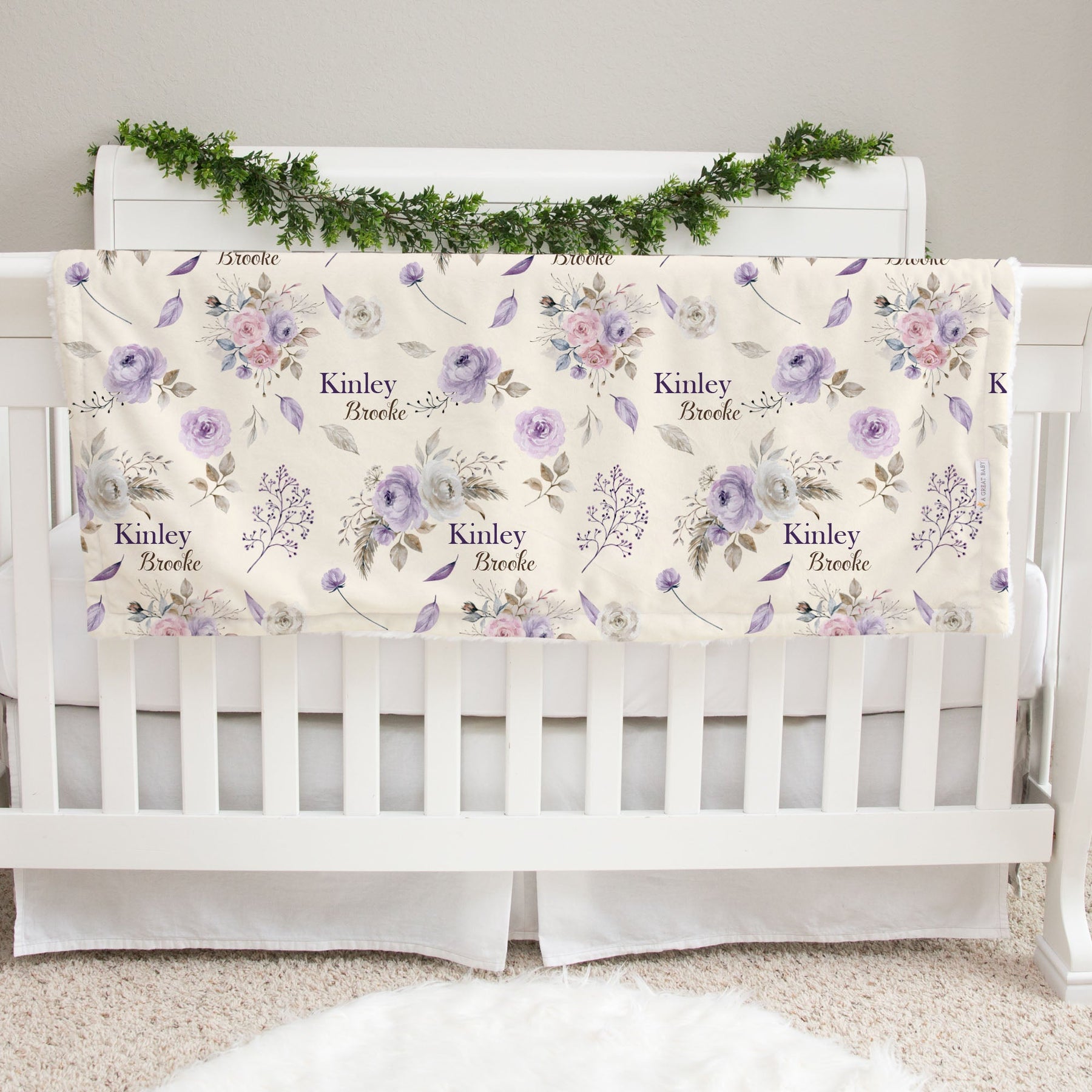 Crystal Jean Lavender Personalized Minky Baby Blanket by AGreatBaby — view 6 of 17