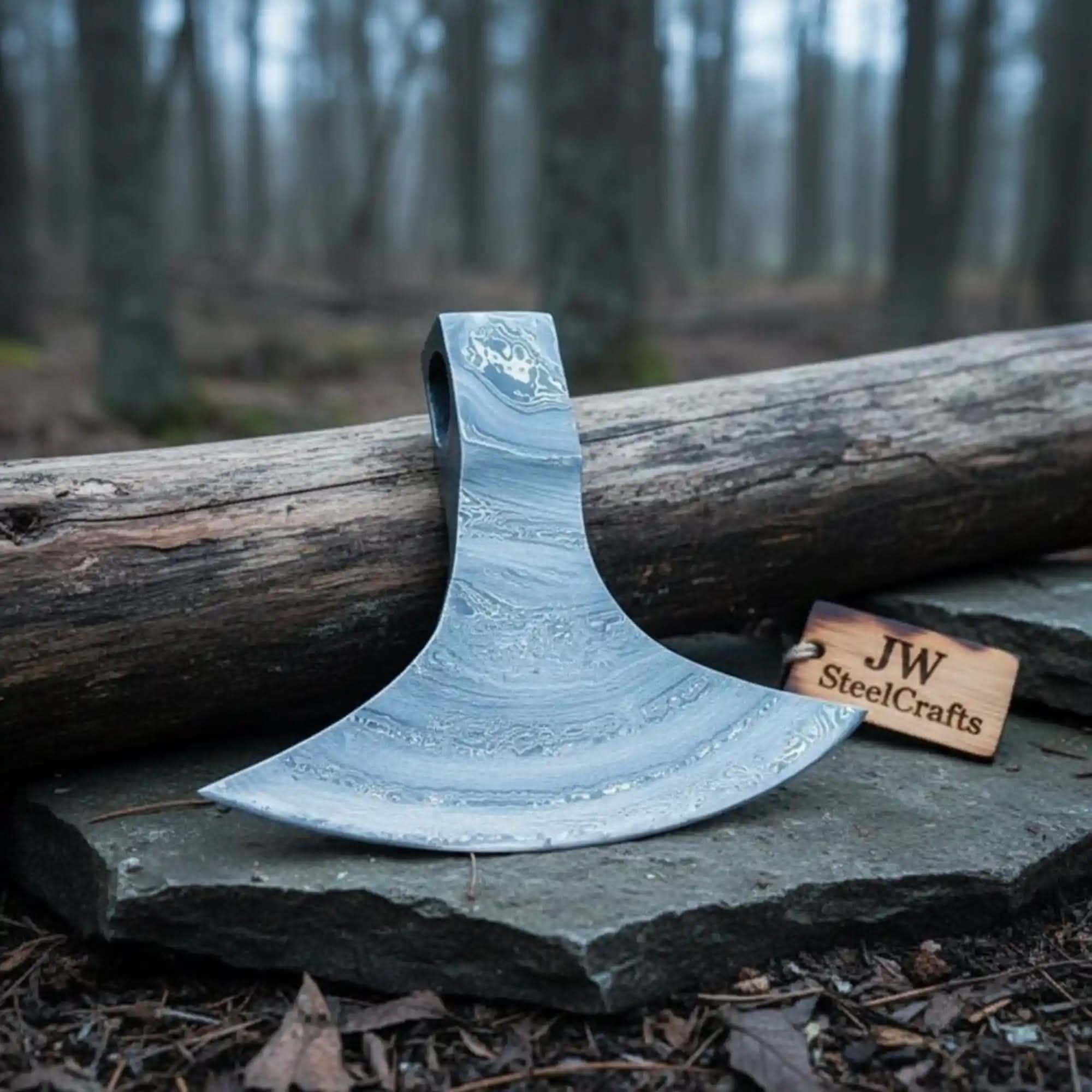 Damascus Steel Bearded Axe Head Blank – Hand Forged Viking Axe Head for Custom Handle Making by JW SteelCrafts, Southern lifestyle apparel main product photo