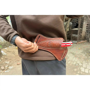 Custom Fixed Blade Knife – Drop Point Outdoor EDC with USA Flag Handle and Leather Sheath