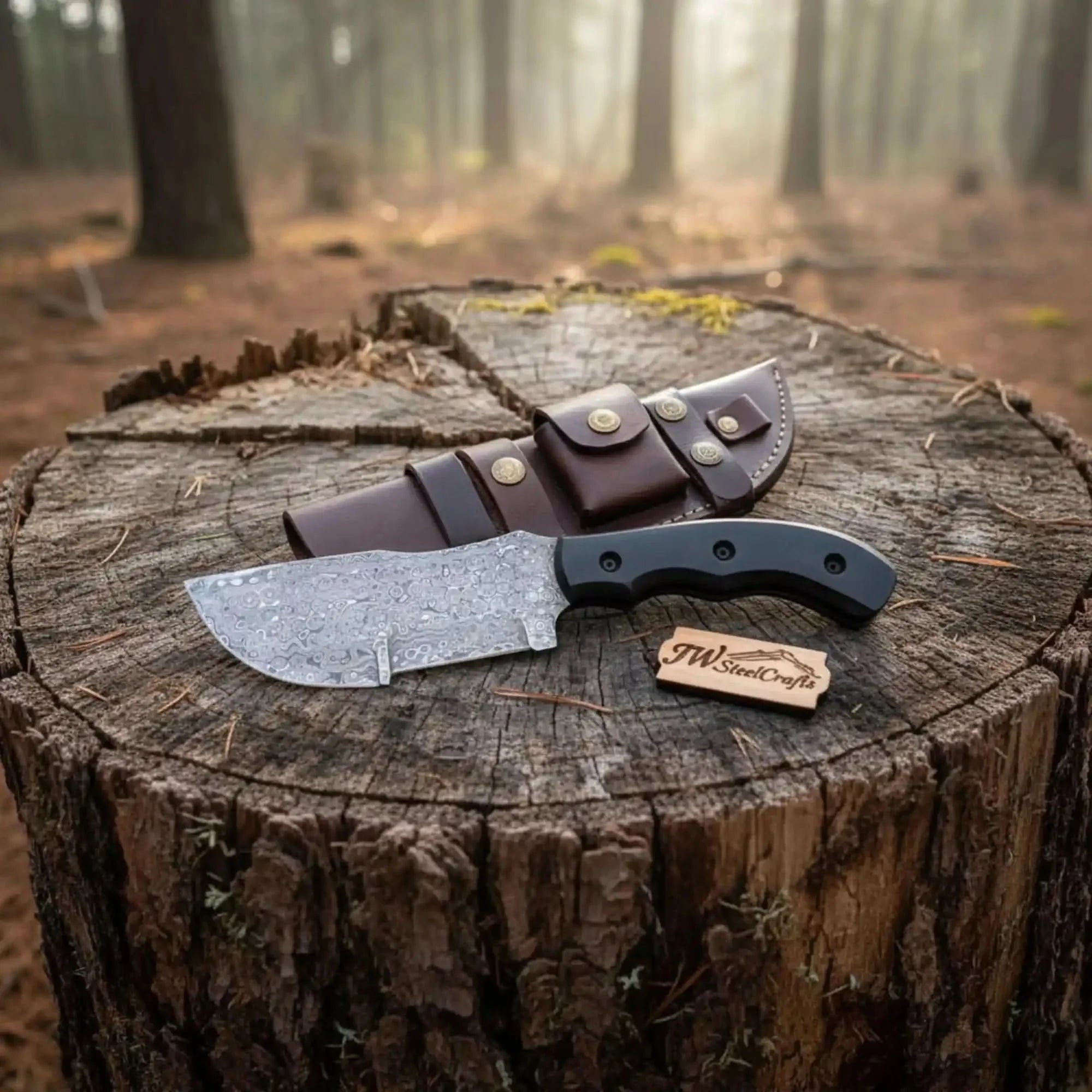 Custom Handmade - 12.Inches Beautiful Full Damascus Tracker knife by JW SteelCrafts, Damascus knife detail photo 2